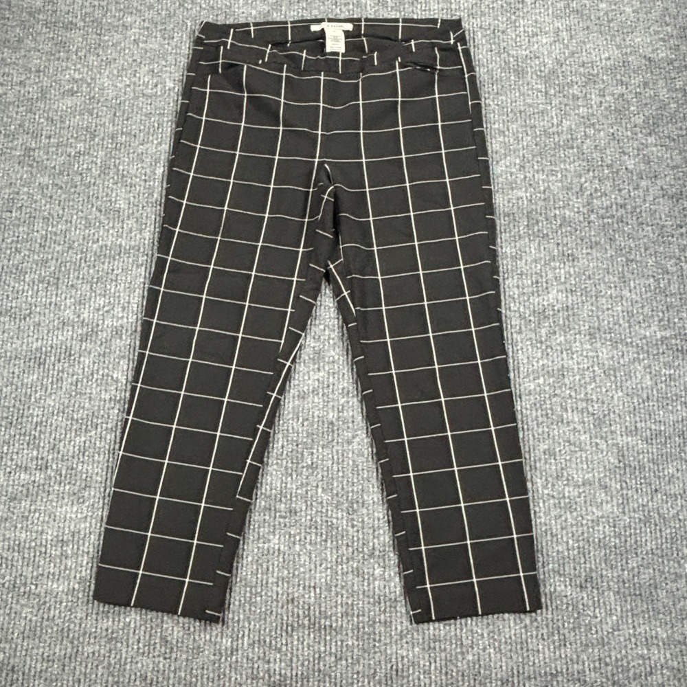 Zac & Rachel Pull On Pants Women 10 Black White Windowpane Grid Stretch